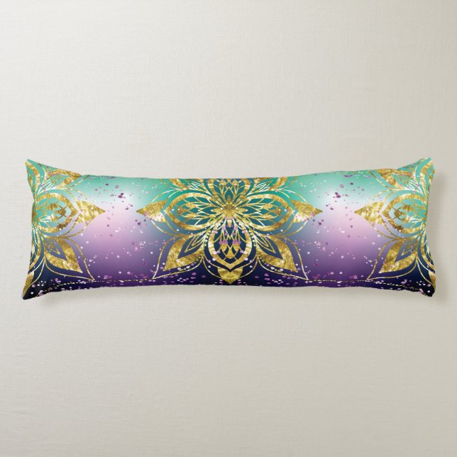 Eleganter Rosa lila grüner Urlaub Snowflakes Stars Seitenschläferkissen (Vorderseite)