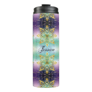 Eleganter Rosa lila grüner Urlaub Snowflakes Stars Thermosbecher