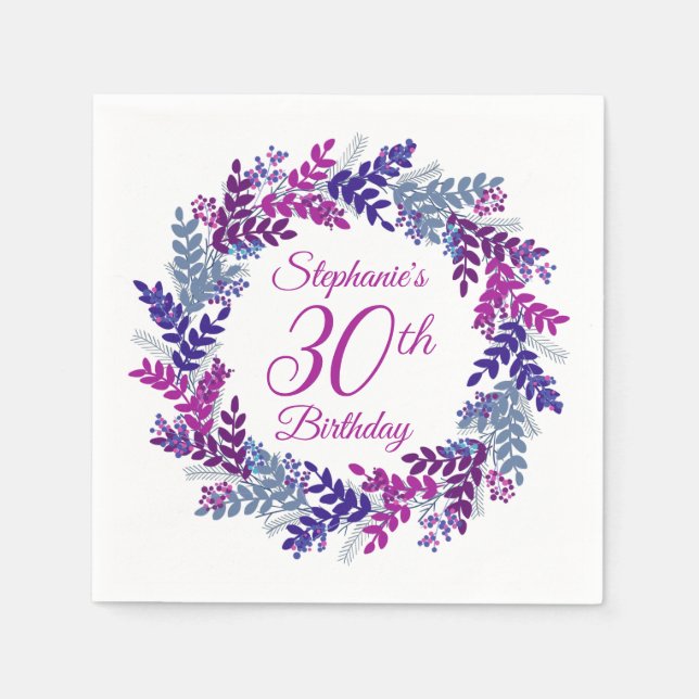 Eleganter rosa Lila Kraut 30. Geburtstag Serviette (Vorderseite)