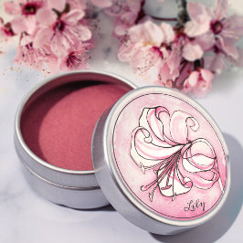 Eleganter rosa Lily Wasserfarbener Personalisierte Runder Aufkleber