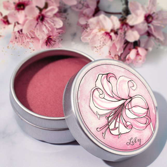 Eleganter rosa Lily Wasserfarbener Personalisierte Runder Aufkleber (Von Creator hochgeladen)