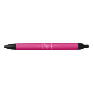 Eleganter rosa Magenta White Monogram Script Name Kugelschreiber
