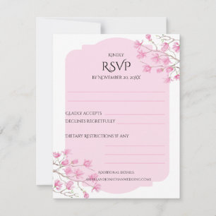 Eleganter Rosa Magnolien Garten  RSVP Karte
