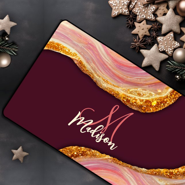 Eleganter Rosa Marmor Imitate Gold Glitzer Schreibtischunterlage (Von Creator hochgeladen)