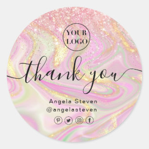 eleganter rosa Marmor schicker Gold Glitzer Klassi Runder Aufkleber