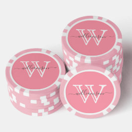 Eleganter rosa Minimaler Name und Mit Monogramm Pokerchips