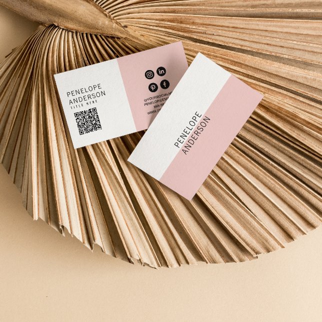 Eleganter rosa Minimalistischer QR-Code Moderner B Visitenkarte (Von Creator hochgeladen)