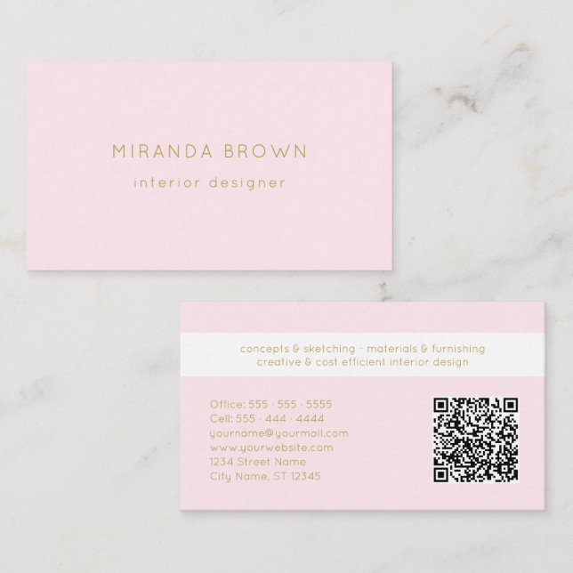 Eleganter, rosa Minimalistischer QR-Code Visitenkarte (Vorne/Hinten)