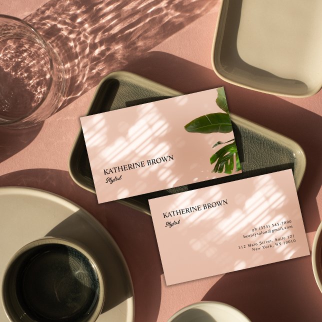 Eleganter Rosa Minimalistischer Schönheitssalon St Visitenkarte (Elegant Blush Bink Minimalist Beauty Salon Stylist Business Card)