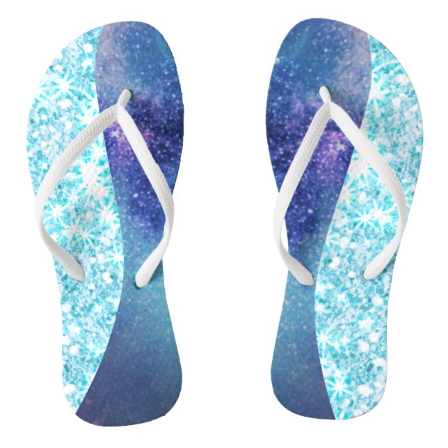 Eleganter rosa Moderner Gradient Galaxie Glitzer S Flip Flops (Fußbett)