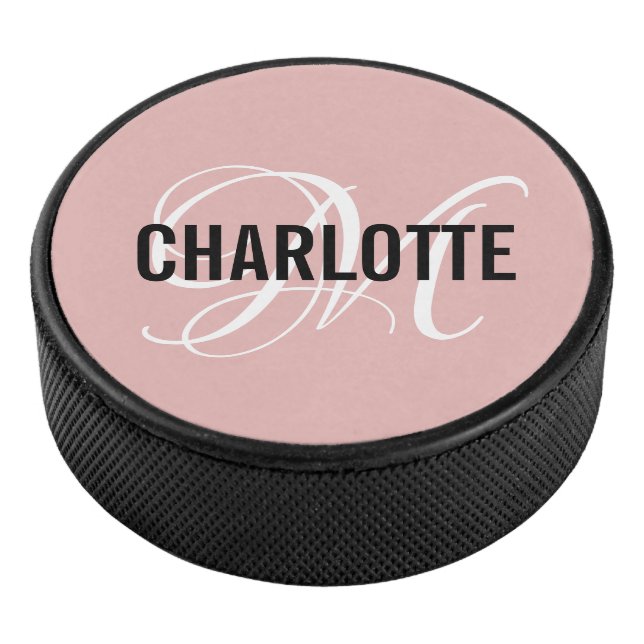 Eleganter Rosa-Monogramm-Hockeypuck Eishockey Puck (3/4)