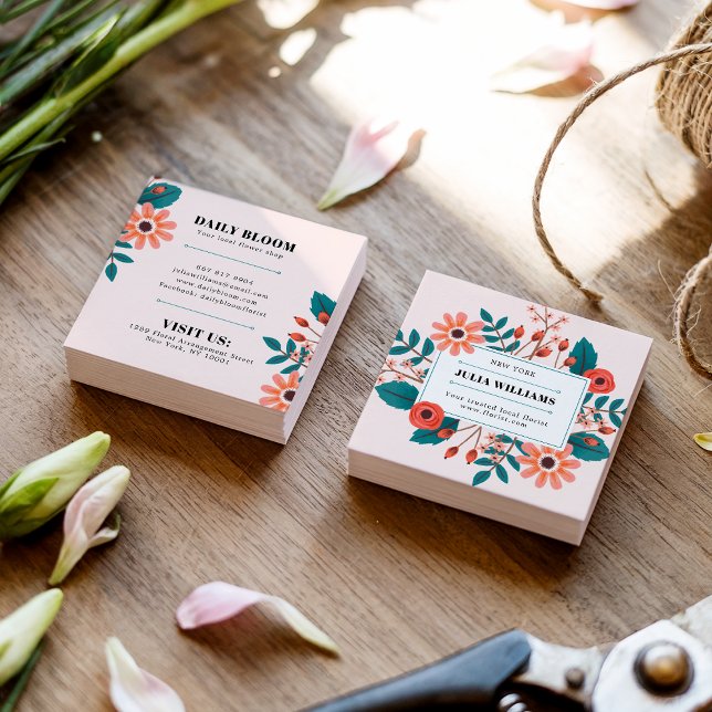 Eleganter, rosa niedlicher Blumenstrauß Blume Bouq Quadratische Visitenkarte (Elegant blush pink cute floral boho flower bouquet)