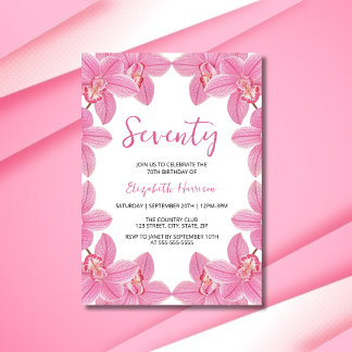 Eleganter Rosa Orchid Blumenrahmen Geburtstag Einladung