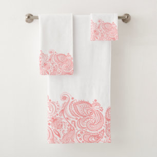 Eleganter rosa Paisley Floral Stripe Badhandtuch Set