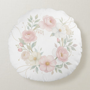 Eleganter rosa Pastell-Blumenkranz Botanisches Des Rundes Kissen