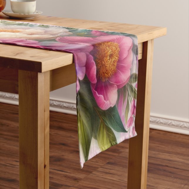 Eleganter Rosa Peonies Peony Floral Table Runner Kurzer Tischläufer (Beispiel)