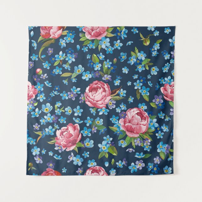 Eleganter rosa Peonies Retro Hintergrund Wandteppich (Vorderseite)