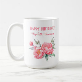 Eleganter rosa Peony Botanical Birthday Kaffeetasse