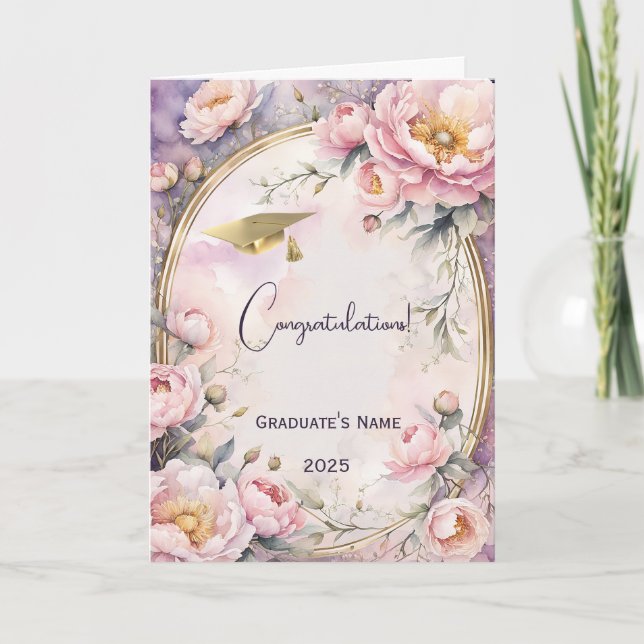 Eleganter Rosa Peony Oval Frame Abschluss Karte (Vorderseite)