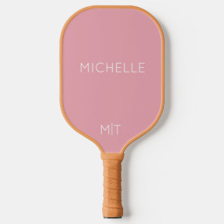 Eleganter rosa personalisierter Name und Monogramm Pickleball Schläger