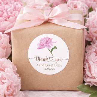 Eleganter Rosa Pfingstrosen-Hochzeits-Dankeschön Runder Aufkleber