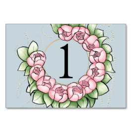 Eleganter rosa Pfingstrosenkranz-Aquarell-Hochzeit Tischnummer