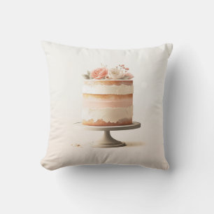 Eleganter Rosa Pfirsich Blumenkuchen Küche Bäckere Kissen