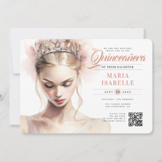 Eleganter rosa Prinzessin QR Code Quinceañera Einladung