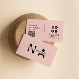 Eleganter rosa QR-Code Monogram Logo Boho Girly Visitenkarte