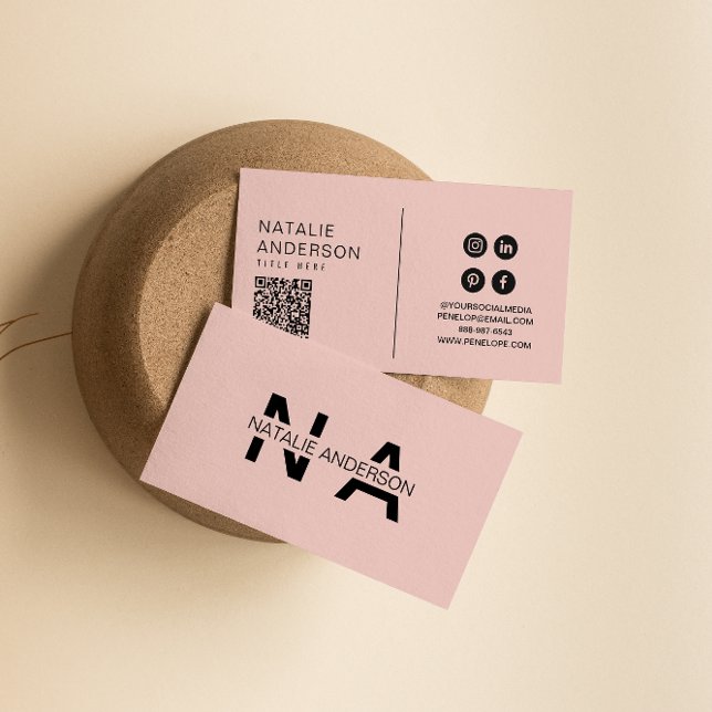 Eleganter rosa QR-Code Monogram Logo Boho Girly Visitenkarte (Von Creator hochgeladen)
