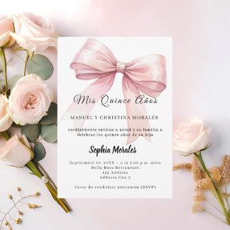 Eleganter rosa Quinceanera-Schleife Einladung