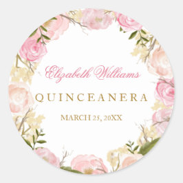 Eleganter Rosa-Quinceanera-Sticker Runder Aufkleber