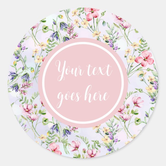 Eleganter Rosa Rahmen mit Blumen: Für jeden Anlass Runder Aufkleber (Vorderseite)
