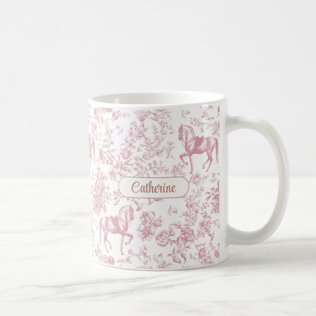 Eleganter Rosa Reittier Name Kaffeetasse (Rechts)