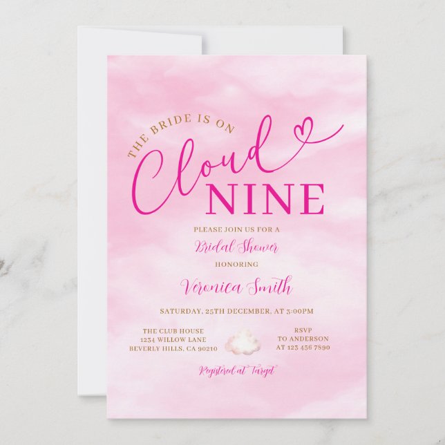 Eleganter Rosa Romantischer Cloud Nine Brautjungfe Einladung (Vorderseite)