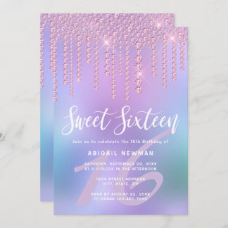 Eleganter Rosa-Rosa-Diamant-Tropfen 16 . Geburtsta Einladung