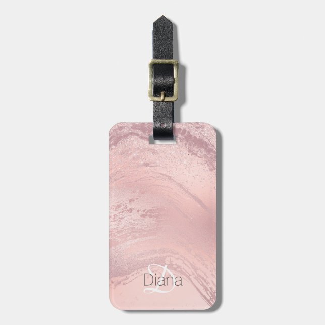 Eleganter Rosa Rosa-Glitzer-Marmor Gepäckanhänger (Vorderseite vertikal)