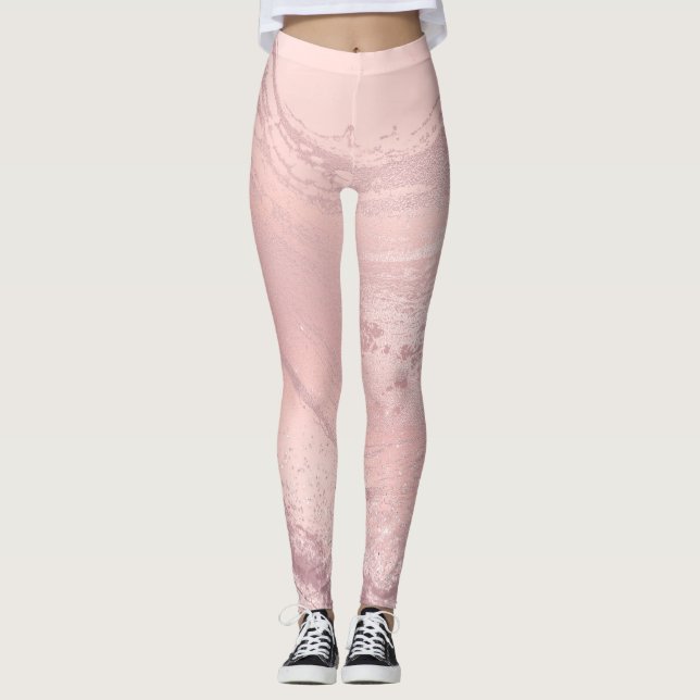 Eleganter Rosa Rosa-Glitzer-Marmor Leggings (Vorderseite)