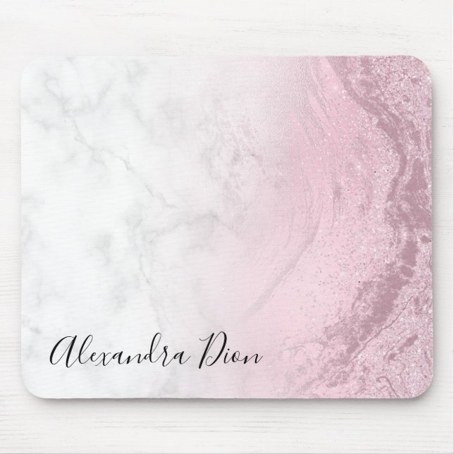Eleganter Rosa-Rosa-Glitzer-Marmor Mousepad (Vorne)