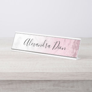 Eleganter, rosa Rosa-Glitzer-Marmor Schreibtischnamensplakette