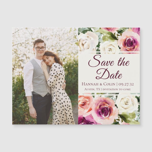 Eleganter Rosa Rosa Lila Save the Date Magnetkarte (Vorderseite)