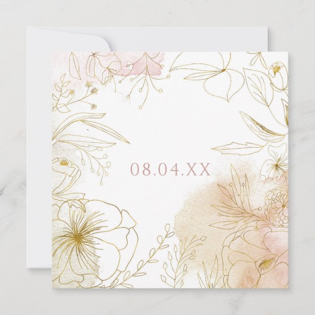 Eleganter rosa Rosa Rosa Gold Floral Save The Date (Vorderseite)
