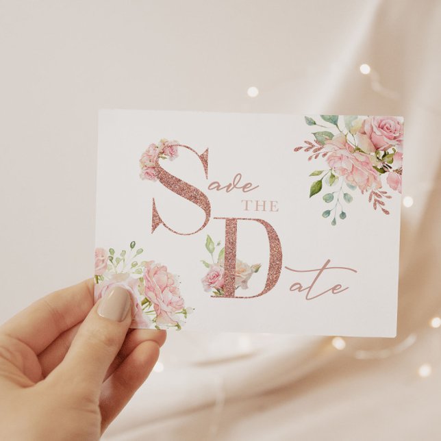 Eleganter Rosa Rose Gold Glitzer Save the Date Einladung (Von Creator hochgeladen)