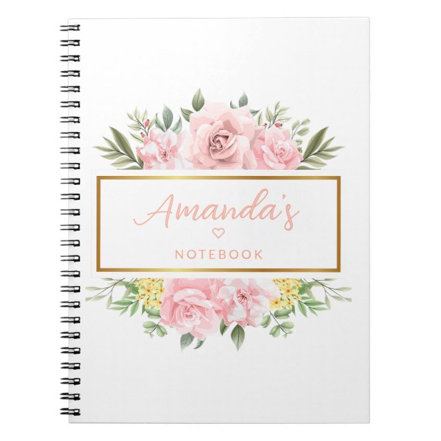 Eleganter rosa Rose Personalisierter Name Notizblock (Vorderseite)
