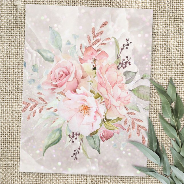 Eleganter rosa Rose und Blütenmarmor aus Peony Postkarte (In situ)