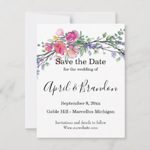 Eleganter rosa Rosen Aquarelllavender boho Save The Date