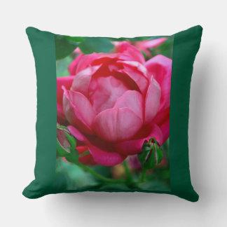 Eleganter rosa Rosen-Blumen-Wurfkissen mit dunklem Kissen