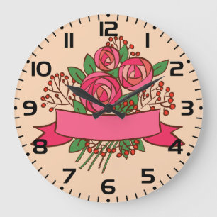 Eleganter rosa Rosen-Blumenstrauß Große Wanduhr