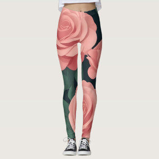 Eleganter rosa Rosen Leggings auf dunklem Hintergr