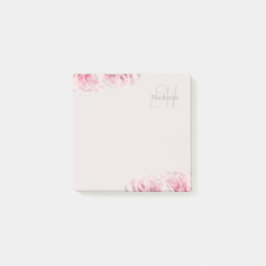 Eleganter rosa Roses Monogram Individuelle Name Fl Post-it Klebezettel